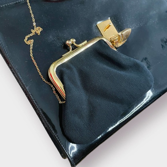 50s Koret Black Patent‎ Handbag with Gold Jeweled Clasp - Picture 9 of 9